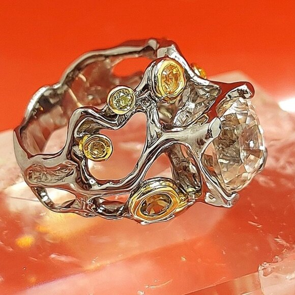 Handcrafted Unheated Kunzite 5.91ct & Sapphire 925 Sterling Silver Ring  Sz 6.75 - Picture 10 of 14